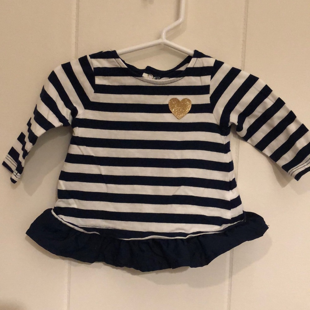 Navy and white stripes ruffle shirt